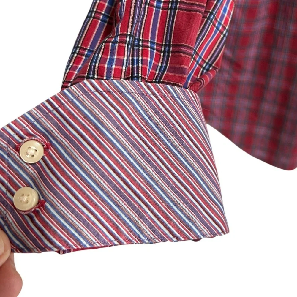 Thomas Dean Shirt Size XL Red Plaid Flip Cuffs Long Sleeves